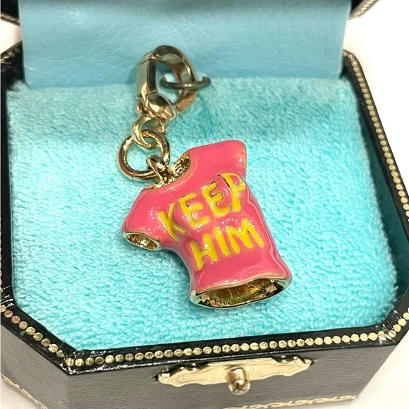 RARE DITCH HIM JUICY COUTURE Vintage KEEP HIM Green Pink T Shirt Gold Charm Y2K